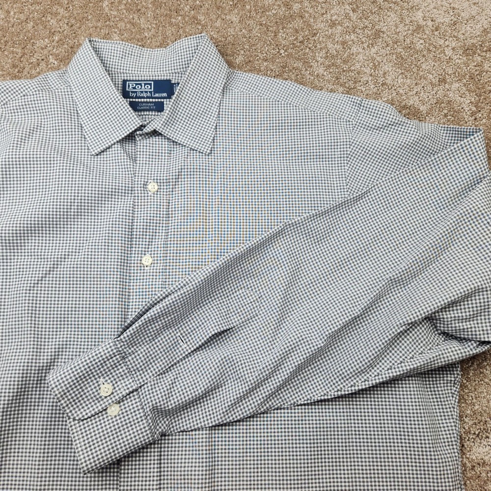 Polo Ralph Lauren Curham Classic Fit Grey Gingham Button Down Shirt 17.5 36/37